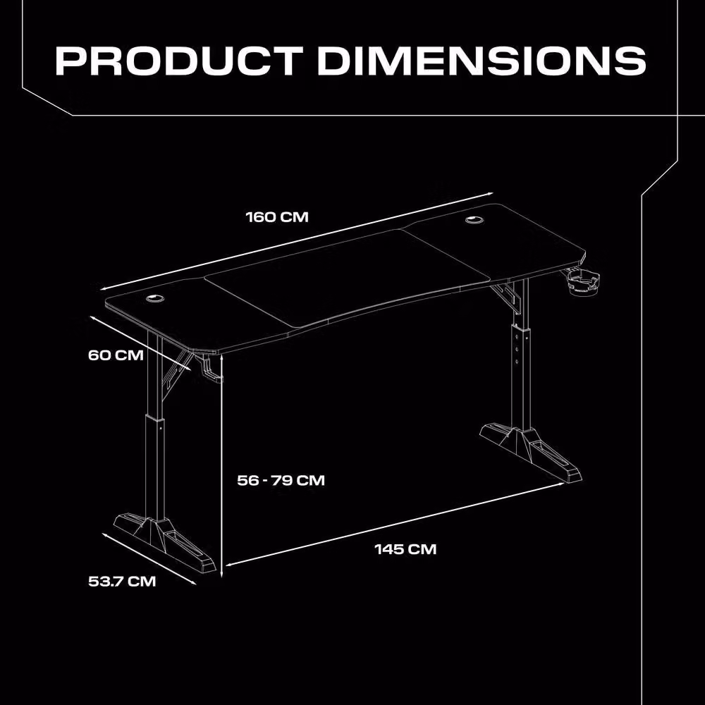 X Rocker Cougar XL Height Adjustable Gaming Desk with Mousepad, Black, W: 160 cm, D: 60 cm – 2