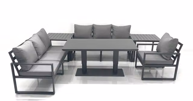 Fimous Outdoor Garden Furniture Set with Adjustable Rising Lifting Dining Table and 2 Side Tables in Dark Grey Aluminium