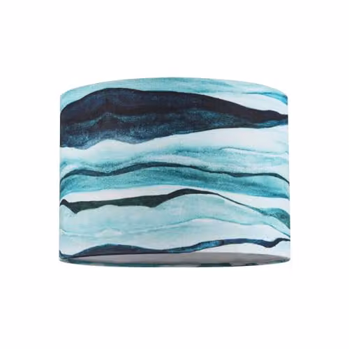 Happy Homewares Sea Waves Drum Lamp Shade in Petrol, Blue and White Fabric, Diameter: 25 cm – 1