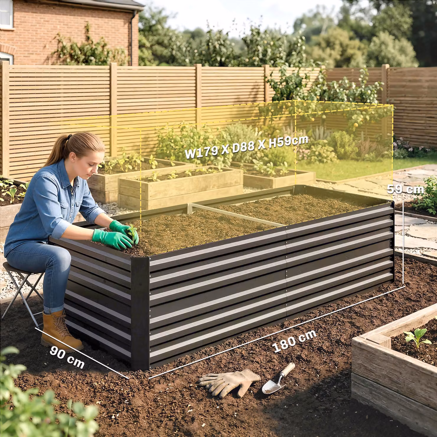 Outsunny Galvanised Steel Rectangular Raised Garden Bed in Dark Grey, W: 180 cm, D: 90 cm, H: 59 cm – 3