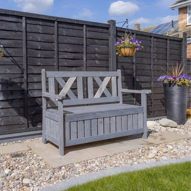 Jack Stonehouse Classic Wooden Garden Storage Bench Seat in Grey