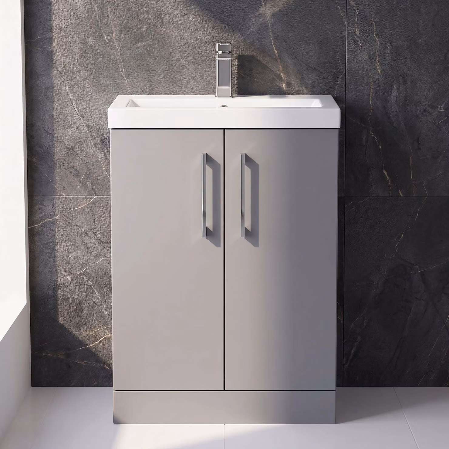 Balterley Modern Freestanding Bathroom Vanity Basin Unit in Matt Satin Grey, W: 60 cm, H: 84 cm – 4