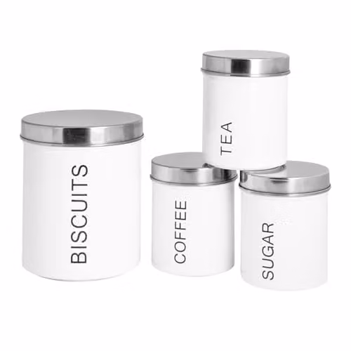 Harbour Housewares 4 Piece Metal Kitchen Canister Set in White with Airtight Lids