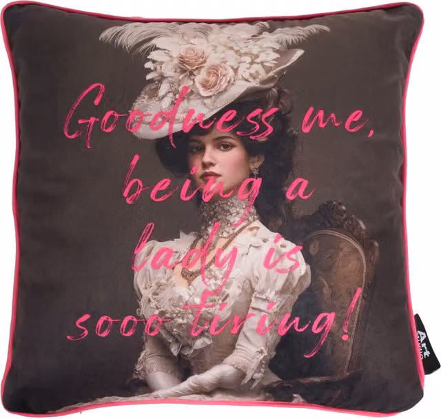 The Art Studio Being a Lady is Sooo Tiring Graphic Square Cushion in Black