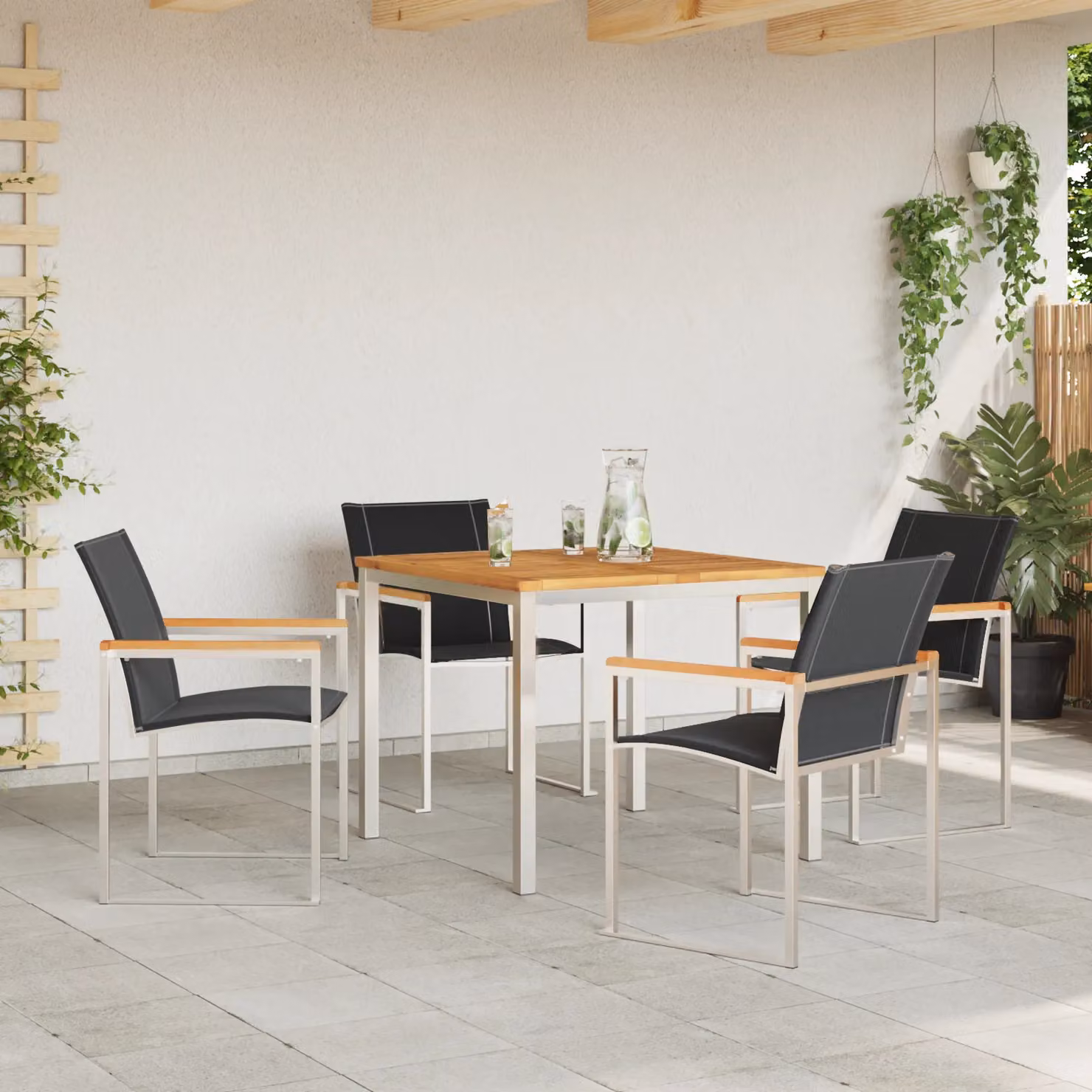 Berkfield Home 5 Piece Garden Dining Set in Black Solid Acacia Wood and Metal – 3