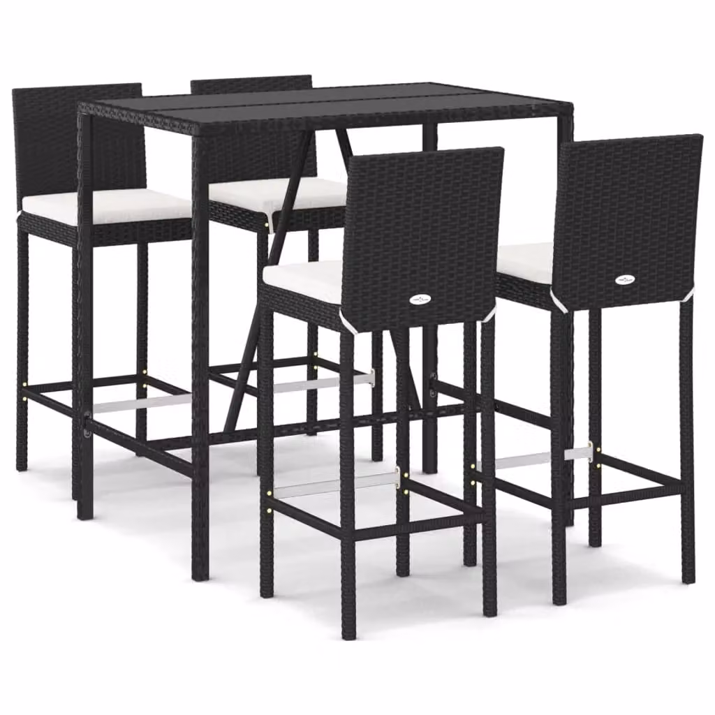 Berkfield Home 5 Piece Garden Bar Set with Cushions in Black Poly Rattan – 2