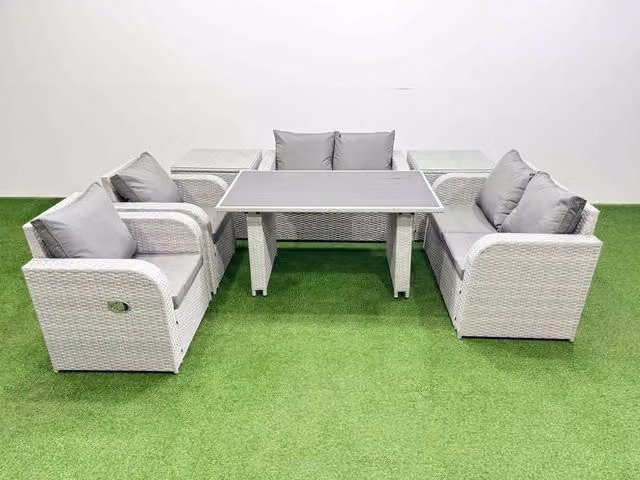 Fimous 7 Piece Patio Garden Furniture Set with Cushions and 2 Side Tables in Light Grey
