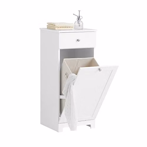 SoBuy Modern White Bathroom Laundry Cabinet with Internal Drawers and Hinged Doors W/D/H: 38 x 40 x 90 cm – 2