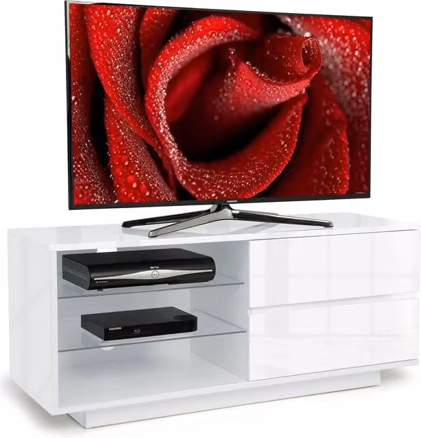Centurion Supports GALLUS TV Cabinet in White with Glass, W/D/H: 110.0 x 39.5 x 47.5 cm