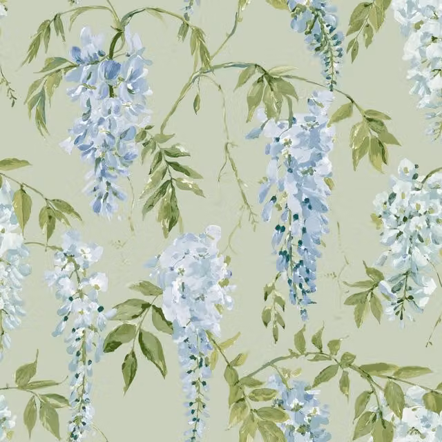 World of Wallpaper Wisteria Botanical Floral Wallpaper in Green