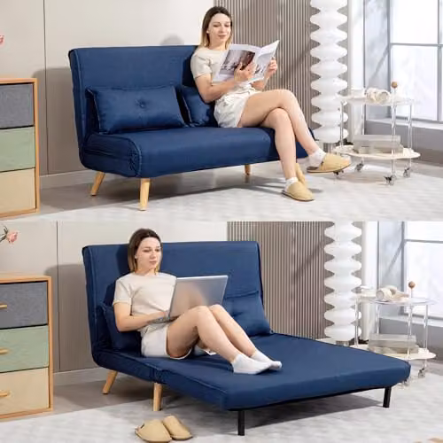 HOMCOM 2 Seater Click Clack Convertible Sofa Bed in Blue – 7