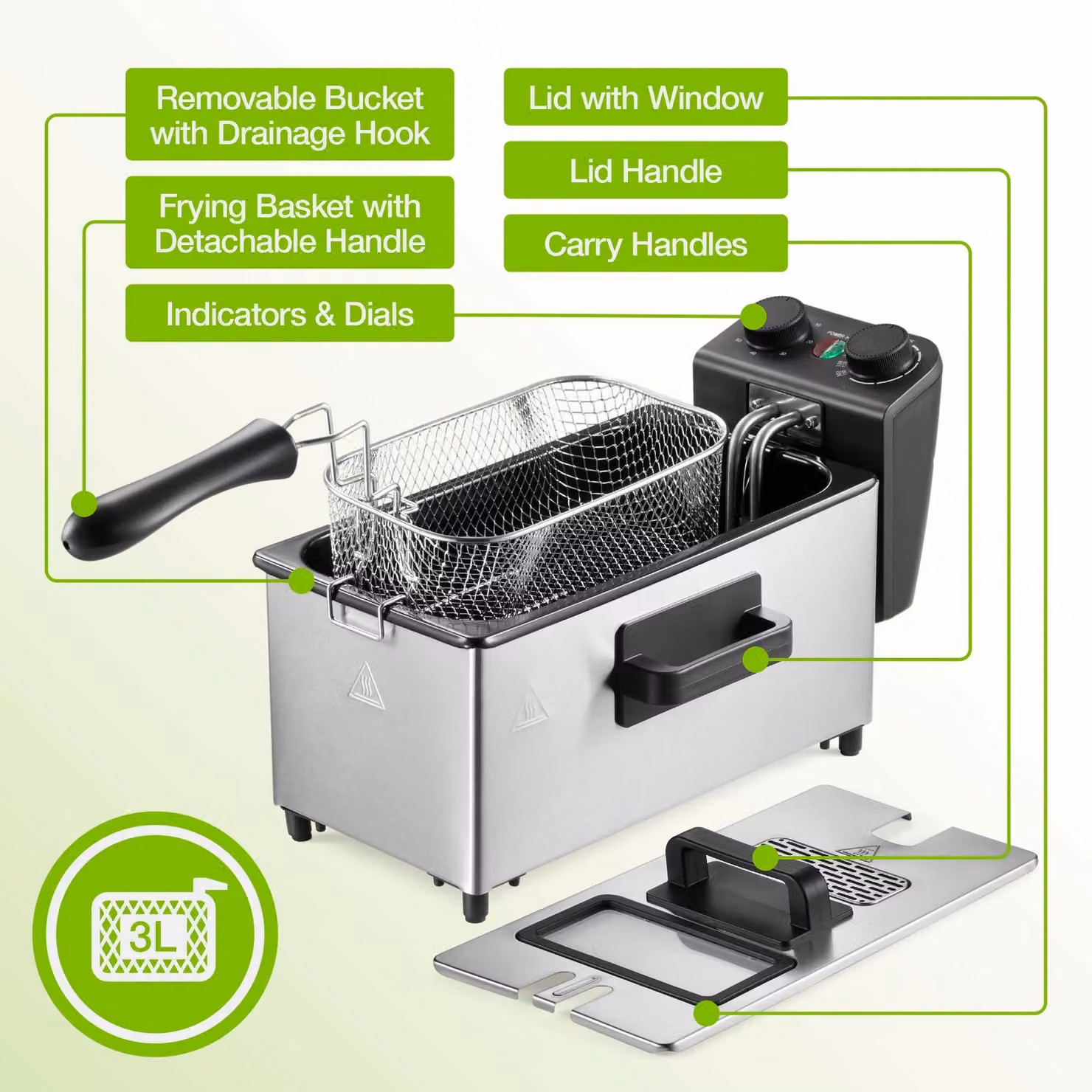 VonShef 2000W Deep Fat Fryer with 3L Capacity in Silver – 7