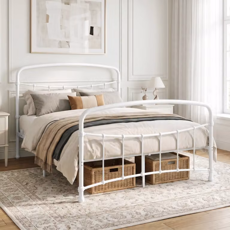 Arcforge White Metal Bed Frame with Vintage Design, W/D/H: 90 x 190 cm