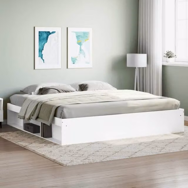 Berkfield Home Modern White Bed Frame with Side Compartments, W/D/H: 200 x 200 cm – 1