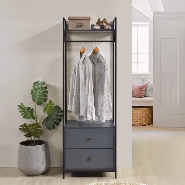 Swish Furniture Alva Open Wardrobe with 2 Drawers in Oak and Dark Grey
