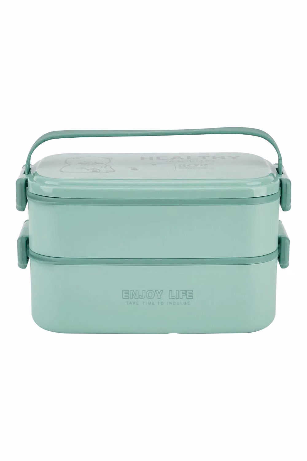Living and Home 2 Layer Stackable Bento Lunch Box with Handle and Cutlery in Green – 2