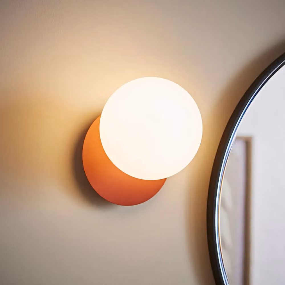 ValueLights Darla Pair of Burnt Orange Frosted Glass Globe IP44 Rated Bathroom Wall Lights – 2