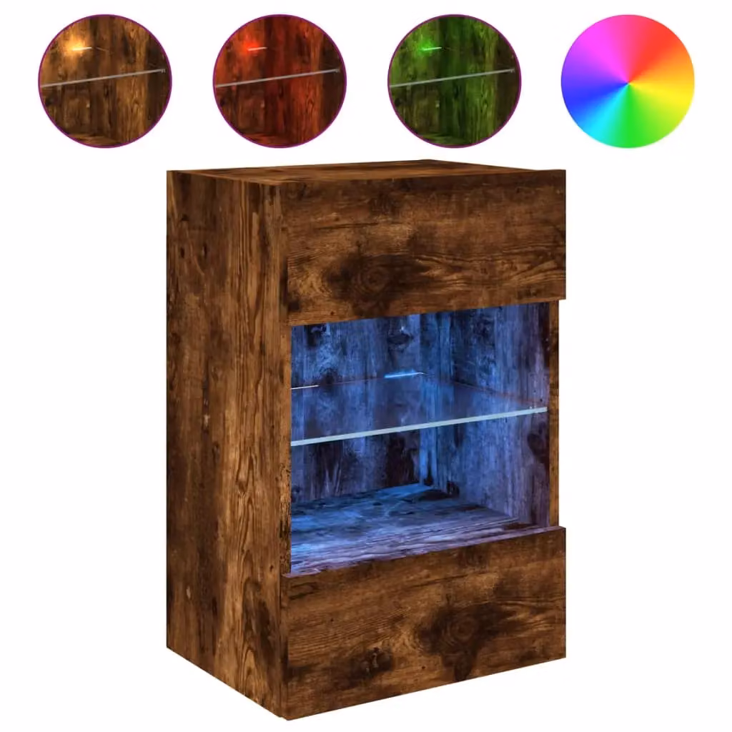 Berkfield Home Modern Wall-Mounted TV Cabinet with Integrated LED Lights in Smoked Oak Brown, W: 60.5 cm, H: 40 cm, D: 30 cm – 2