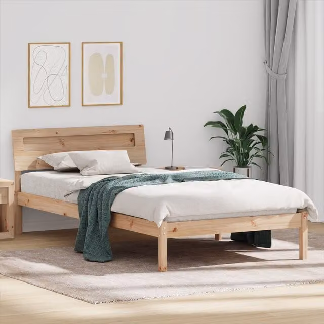 Berkfield Home Solid Pine Wood Bed with LED Strip Lights, Headboard and USB Charging Port, Brown, W/D/H: 90 x 190 x 73 cm – 1