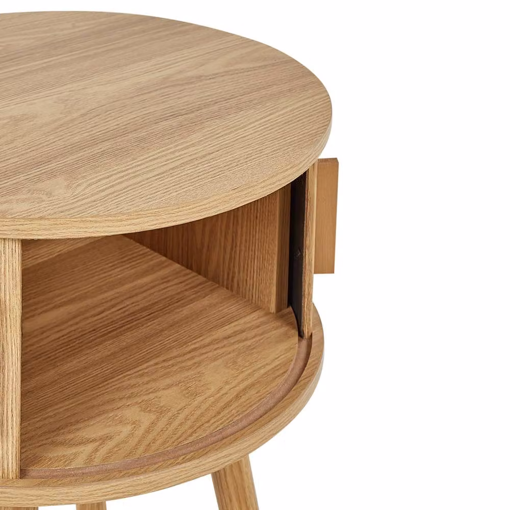 Wyld and Coco Nightstand in Light Brown with Sliding Doors and Pine Legs – 3