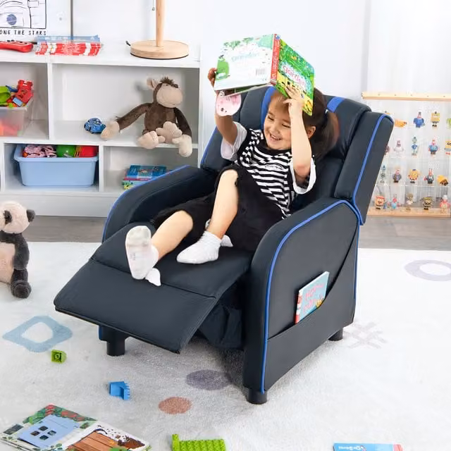Costway Kids Recliner Chair with Adjustable Backrest and Footrest in Blue