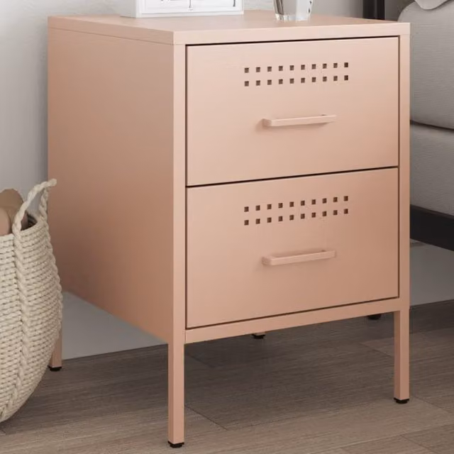Berkfield Home Pink Metal Bedside Cabinet W/D/H: 36 x 39 x 50.5 cm