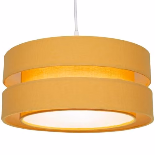 Happy Homewares Contemporary Triple Tier Linen Fabric Ceiling Pendant Light Shade in Yellow, Diameter: 35 cm