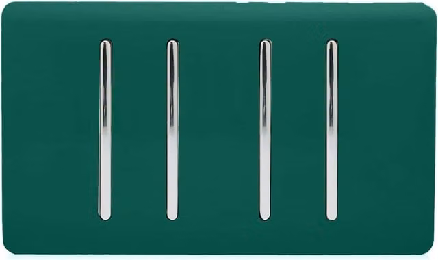 Trendi 4 Gang (2 Way & 1x Intermediate) 10 Amp Rocker Light Switch in Dark Forest Green and Chrome