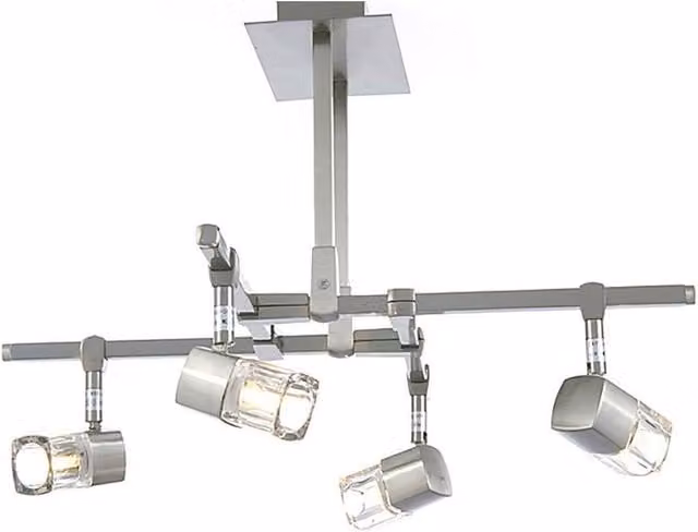 Netlighting Ticino Semi Flush 4 Light G9 Ceiling Light in Satin Chrome and Grey Glass