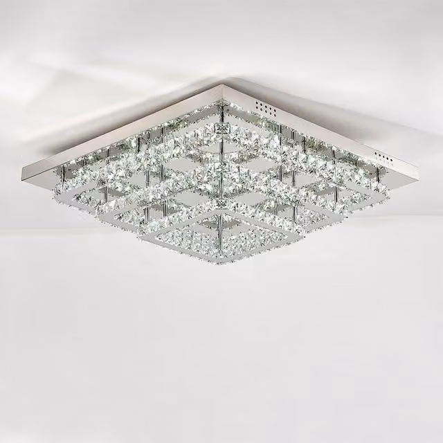Living Star Square Glamourous Crystal LED Ceiling Light in Chrome and Transparent