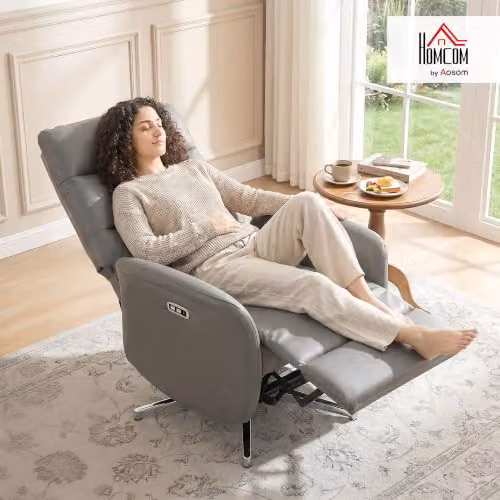 HOMCOM Electric Swivel Recliner Armchair in Grey with USB Ports and Metal Frame – 2