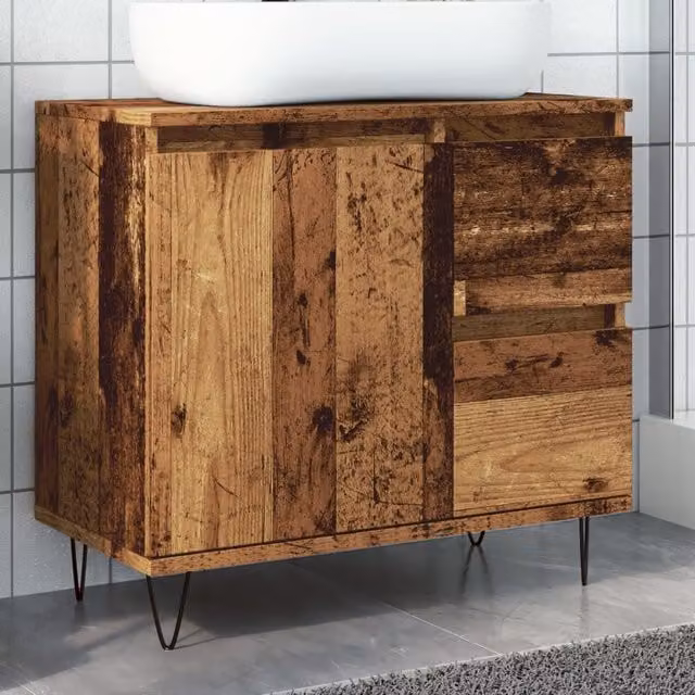 Berkfield Home Sink Cabinet in Old Wood Brown, W/D/H: 65 x 33 x 60 cm
