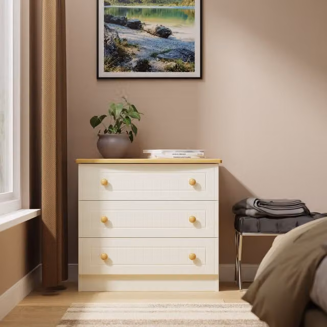 Warwick Ready Assembled 3 Drawer Chest in Cream Ash and Modern Oak