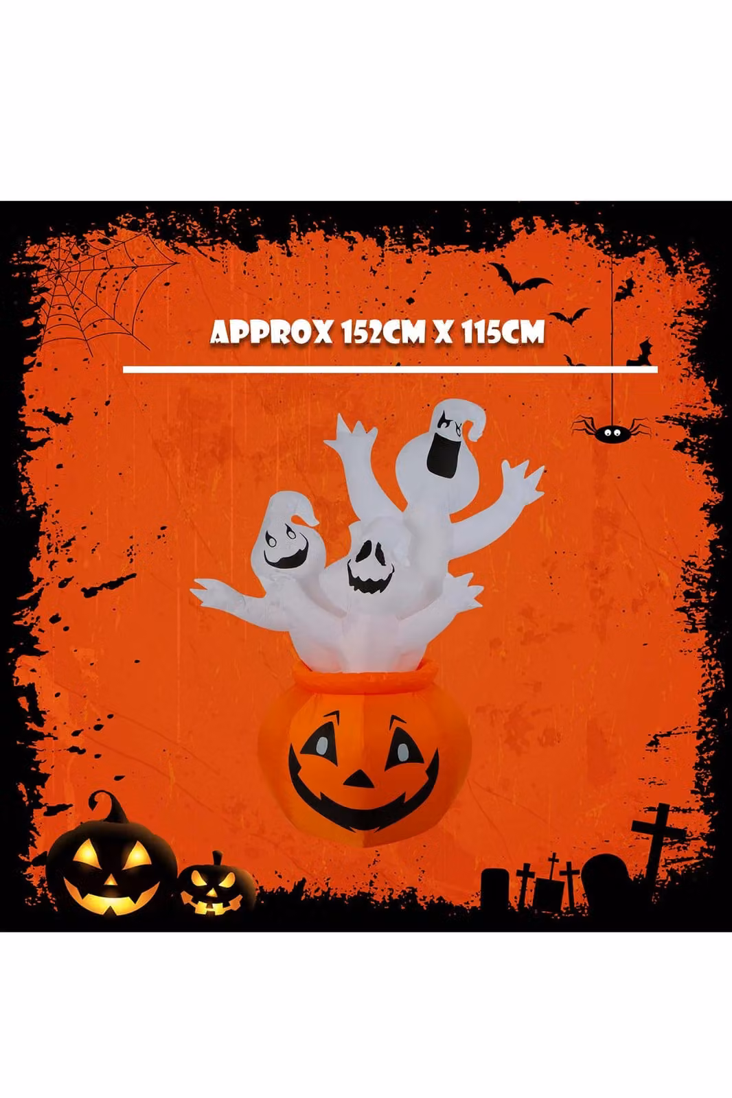 VFM e-Store Halloween Inflatable Pumpkin Ghosts Decoration, Multicolour, H: 152 cm x W: 115 cm x D: 115 cm – 2