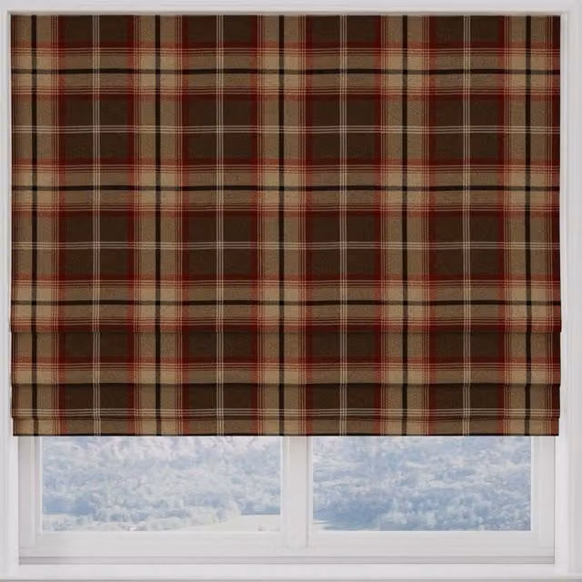 Terrys Balmoral Made to Measure Blackout Roman Blind in Red and Brown Checked Polyester