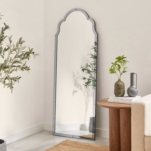 FurnitureboxUK Opaline Grey Ornate Full Length Arch Wall Mirror