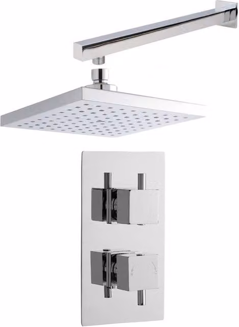Balterley Concealed Square Twin Valve Arm Head Shower Bundle Set in Silver Chrome