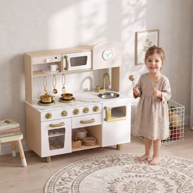 AIYAPLAY Kids Kitchen Playset Dollhouse in White