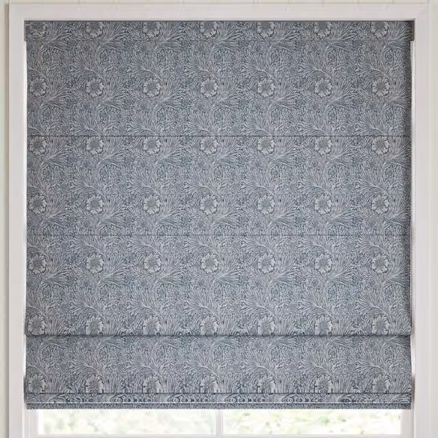 William Morris At Home Marigold Woven Made to Measure Blackout Roman Blind in Blue Floral Pattern