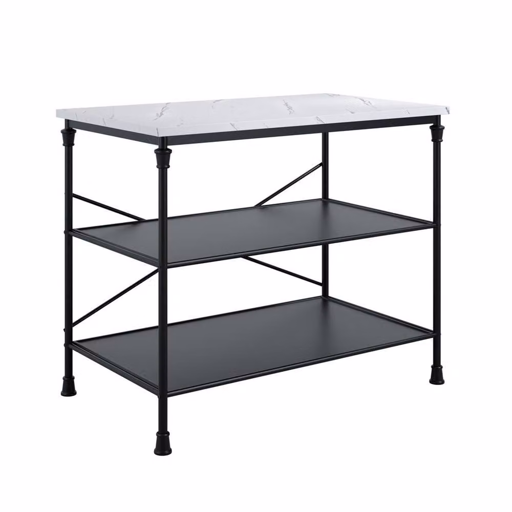 Lemon Pavilion Furniture Fairmont Kitchen Island in Black Wood and Metal, W: 115 cm, D: 65 cm, H: 91 cm – 2