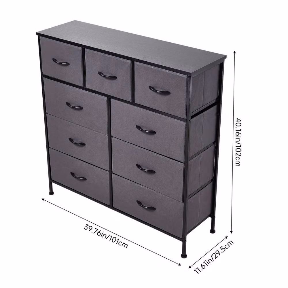 EONLION Grey Wooden 9 Drawer Chest of Drawers for Bedroom and Living Room, Width: 100 cm – 2