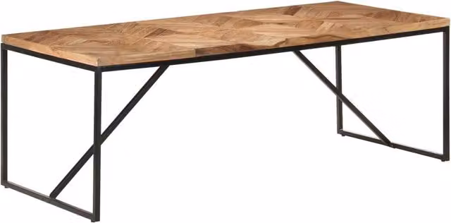 Berkfield Home Rectangular Dining Table in Brown and Black Solid Acacia and Mango Wood, W/D/H: 200 x 90 x 76 cm