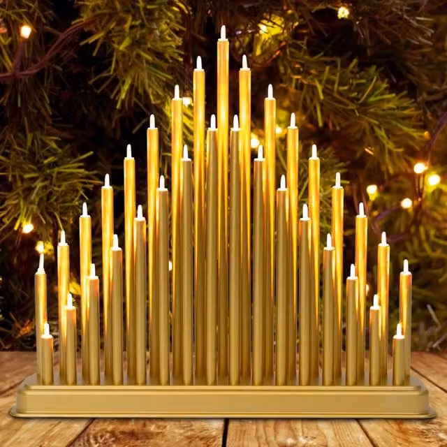 Globrite Gold Metal Candle Bridge with 33 LED Lights Christmas Tabletop Arch Ornament