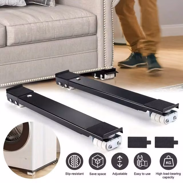 FLAVORA Heavy Duty Adjustable Appliance Rollers with Swivel Wheels, Black, W: 1000 cm, D: 52 cm – 1