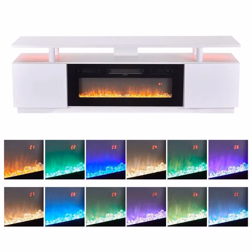 FORGEVIO Modern High Gloss White Electric Fireplace TV Stand Cabinet – 5