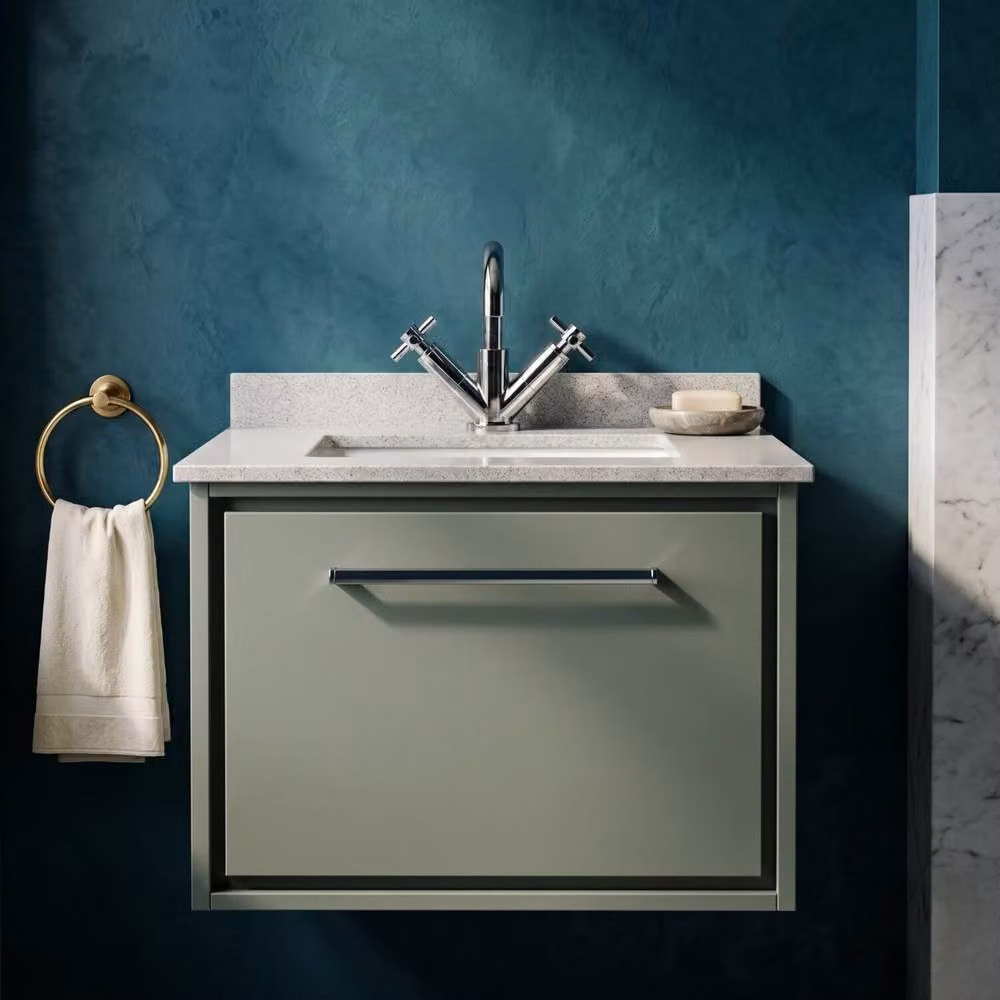 Balterley Modern Wall Mounted Single Drawer Basin with Marble Worktop, Fern Green – 2