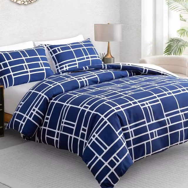 Lazzaro Home Reversible Blue Brushed Microfibre Duvet Cover and Pillowcase Set, 140 x 200 cm – 1