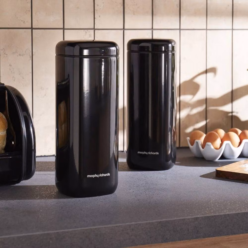 Morphy Richards Equip 2 Piece Airtight Storage Canister Set in Black, 2.6L, H 28.5 cm x W 11 cm – 2