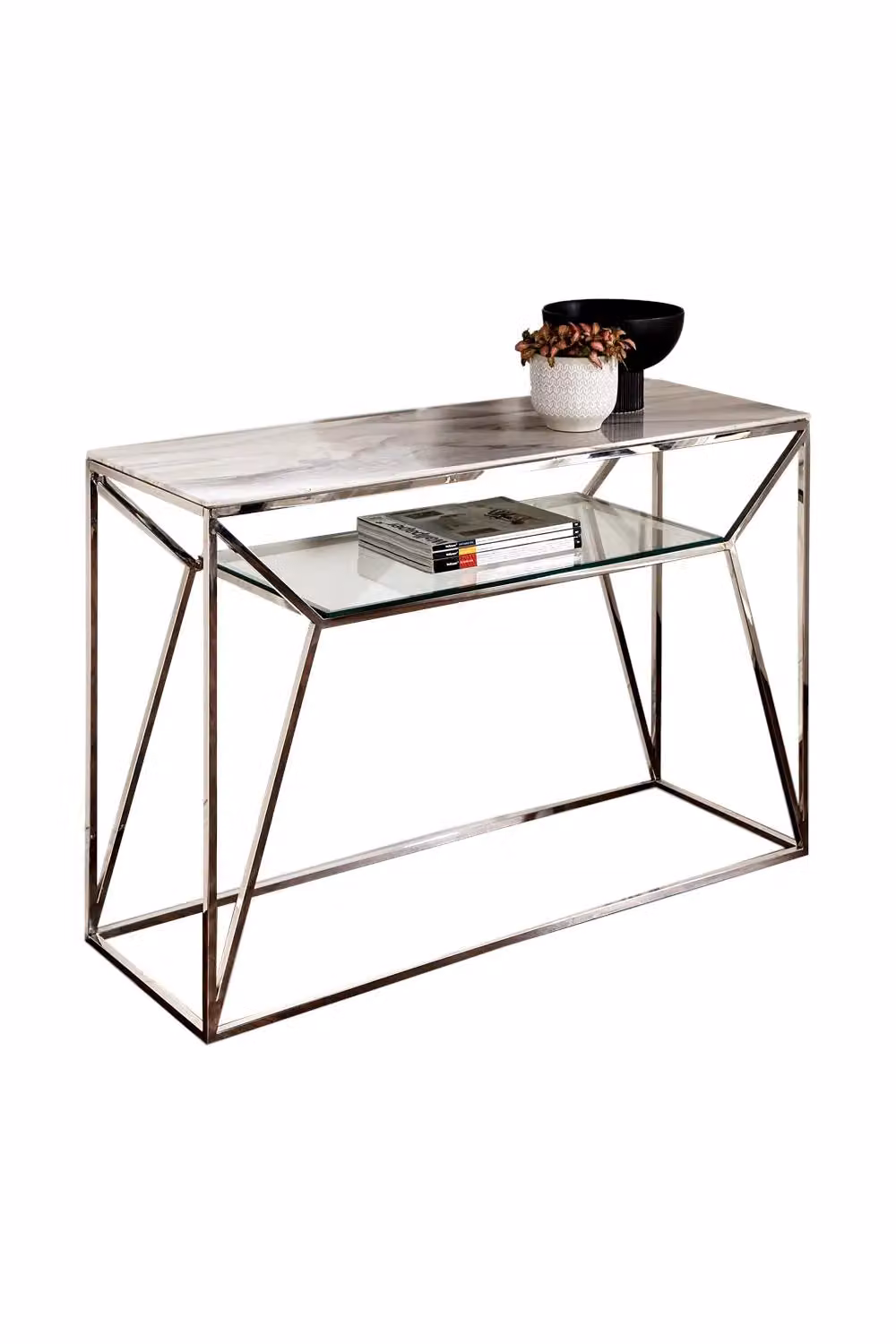 Native Home & Lifestyle Modern Rectangular Glass and Metal Console Table in Silver – 2