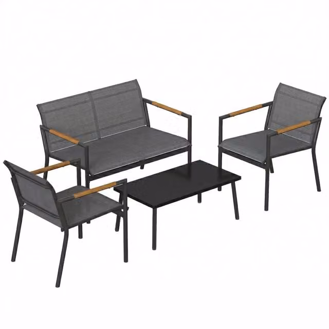 Outsunny 4 Seater Grey Metal Garden Furniture Set with Loveseat, Armchairs and Table – 1